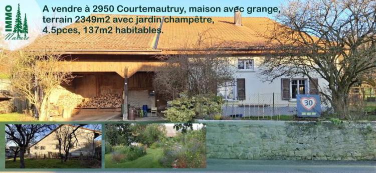 Maison avec ancienne grange, grand terrain avec jardin champêtre