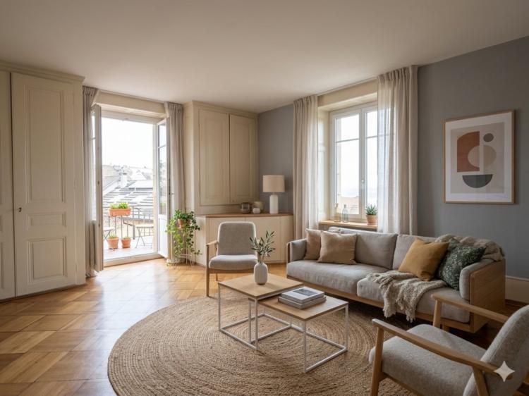 Logement de 3 pièces, terrasse avec vue sur le lac et les Alpes