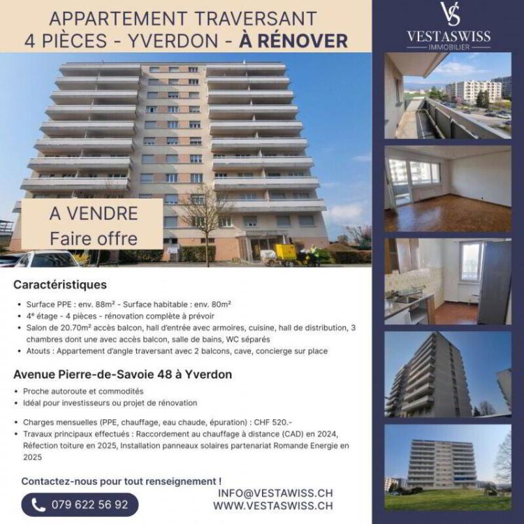 Appartement d'angle traversant - 4 pièces -Réservé